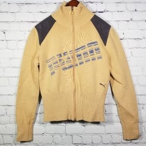 Puma Zip Up Sweater Spellout Fitted High Neck M